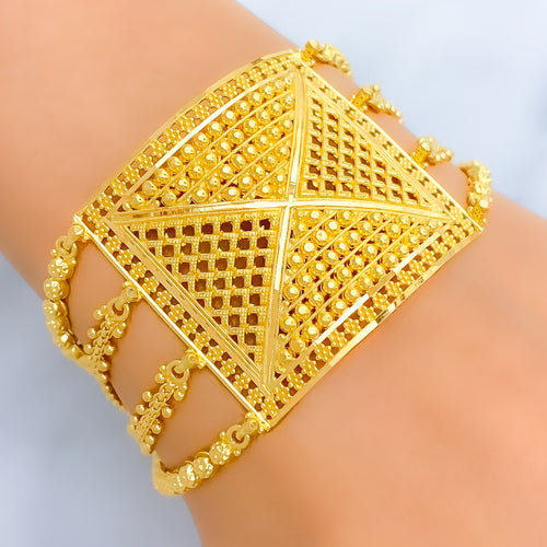 Magnificent Geometric 22K Gold Statement Bracelet 