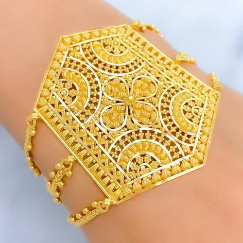 Traditional Floral Mandala 22K Gold Statement Bracelet 