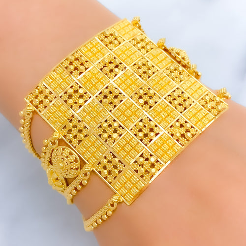 Royal Chequered Board 22K Gold Statement Bracelet 