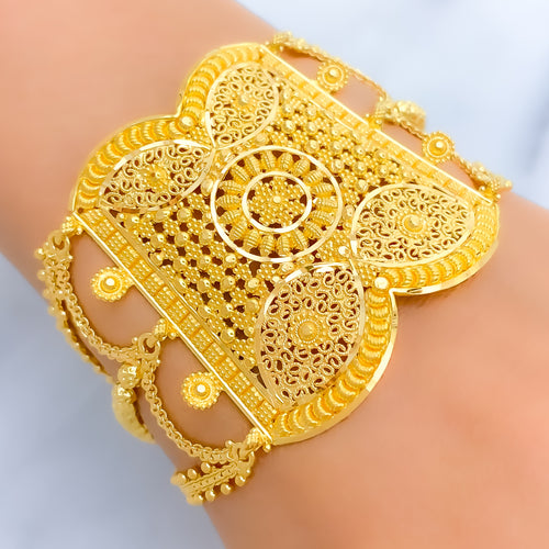 Intricate Filigree 22K Gold Statement Bracelet 