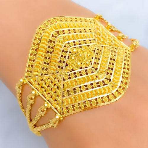 Stately Striped Opulent 22K Gold Statement Bracelet 