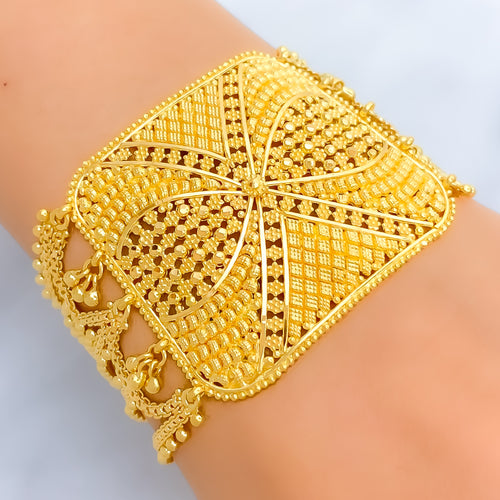 Unique Hanging Tassel 22K Gold Statement Bracelet 