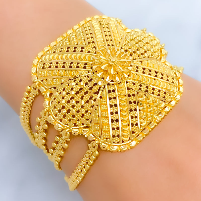 Regal Floral Domed 22K Gold Statement Bracelet 