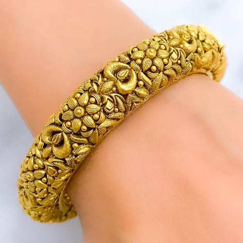 Classic Floral Oxidized 22k Gold Bangles