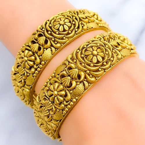 Extravagant Vine Oxidized 22k Gold Bangles