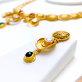 Oxidized Open Drop Necklace 22k Gold Set