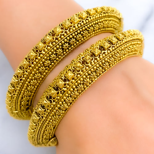 Intricate Beaded Oxidized 22k Gold Bangles