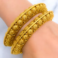 Unique Shell Accented Oxidized 22k Gold Bangles