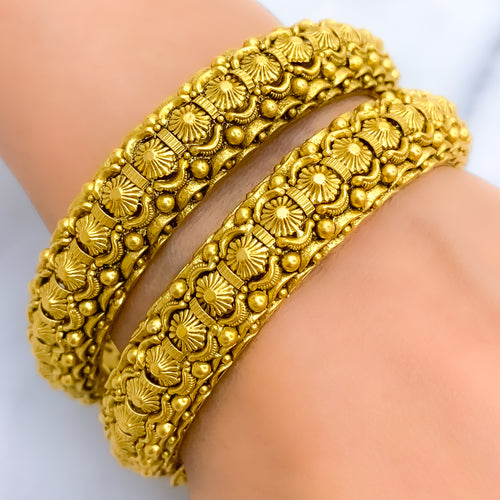 Ornate Floral Oxidized 22k Gold Bangles