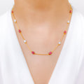 Upscale Red CZ + Pearl 22k Gold Necklace