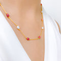Upscale Red CZ + Pearl 22k Gold Necklace