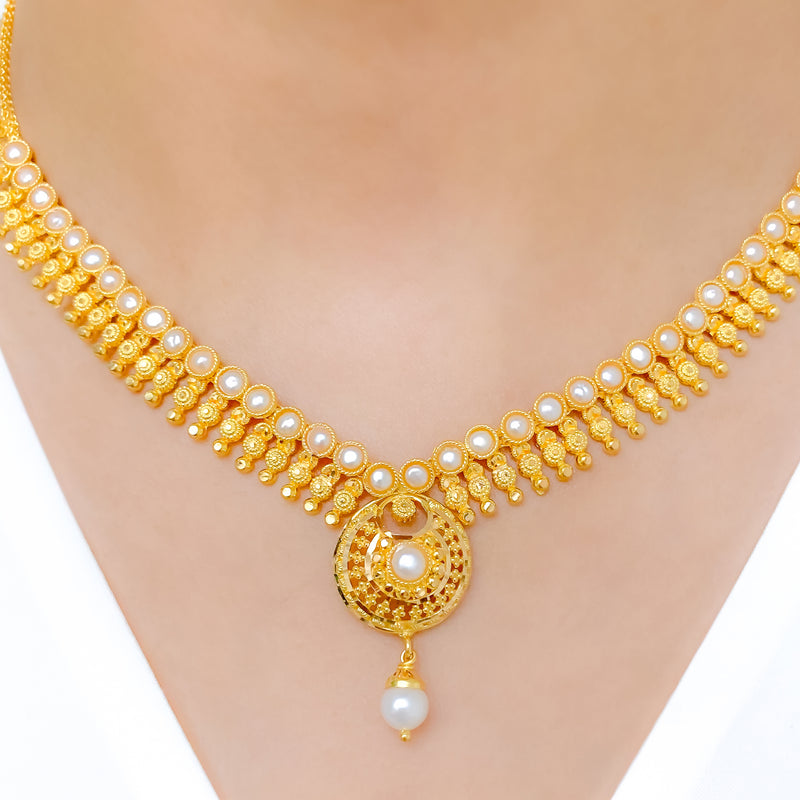 Classy Pearl Drop Necklace Set