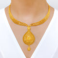 Exquisite Tear Drop 22k Gold Necklace Set