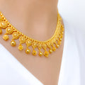 Tasteful Hanging 22k Gold Necklace Set