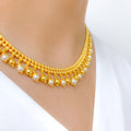 Gorgeous Pearl Hanging 22k Gold Necklace Set