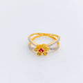 Accented Red Flower CZ Ring