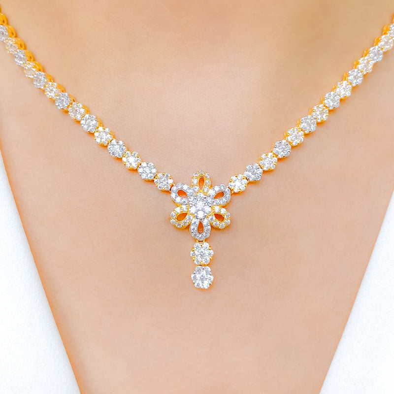 Ritzy Floral CZ Necklace Set