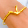 Dainty Delicate V Shaped 21K Gold CZ Bangle Bracelet 