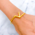 Dainty Delicate V Shaped 21K Gold CZ Bangle Bracelet 