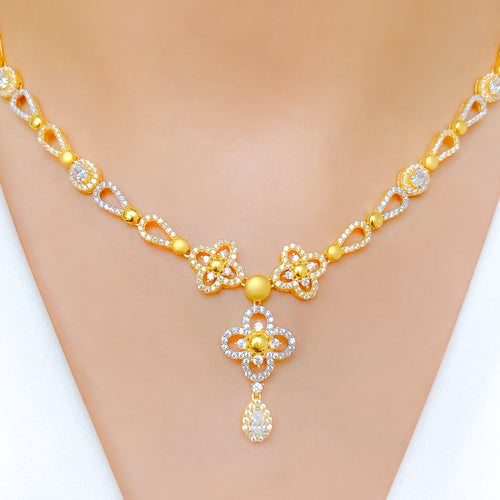 Stately CZ Clover Necklace Set