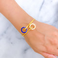 Contemporary Halo 21K Gold CZ Bangle Bracelet