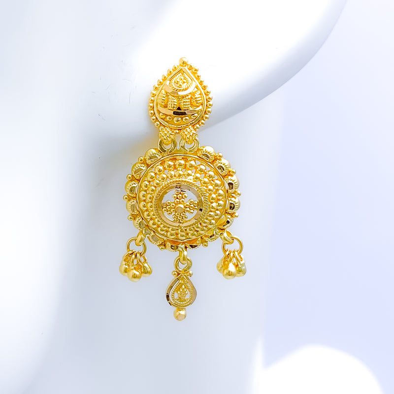 Bright Hanging Dome 22k Gold Earrings