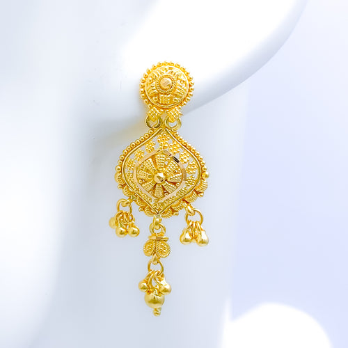 Chic Floral Hanging 22k Gold Earrings