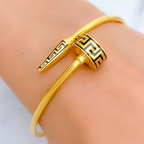 Evergreen Enameled 21K Gold Nail Bangle Bracelet
