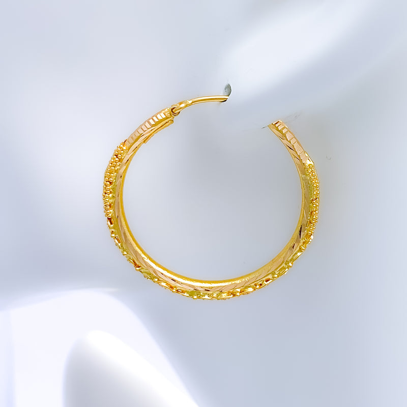 Beaded Floral Hoop 22k Gold Earrings