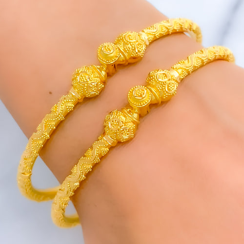 Posh Wavy Bead 22k Gold Pipe Bangles 