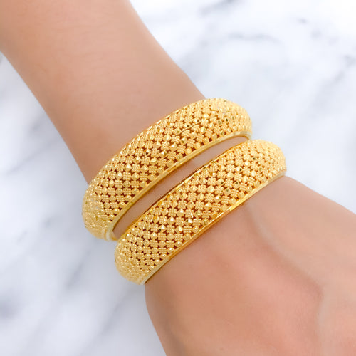 Modern Wide 22k Gold Bangle Pair