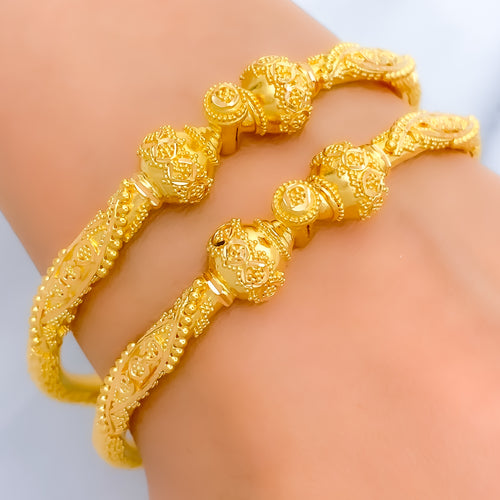 Sophisticated Twisted Bead 22k Gold Pipe Bangles 