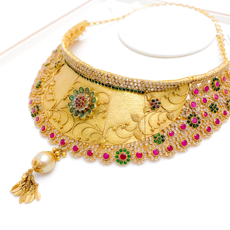 Bridal Tourmaline Flower Choker 22k Gold Set