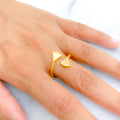 Shimmering Fanned 21K Gold CZ Ring 