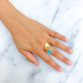 Posh Blue Flower 21K Gold CZ Ring 