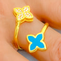 Posh Blue Flower 21K Gold CZ Ring 