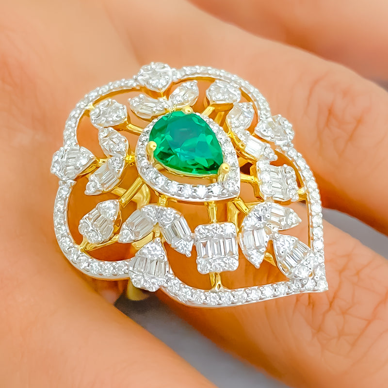 Extravagant Victorian Style 18K Gold Diamond Statement Ring 