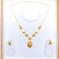 Ornate Oval Drop 22k Gold Necklace Set