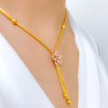 Glossy Three-Tone Flower 22k Gold Necklace