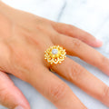 Decorative Cluster Flower 22k Gold CZ Statement Ring