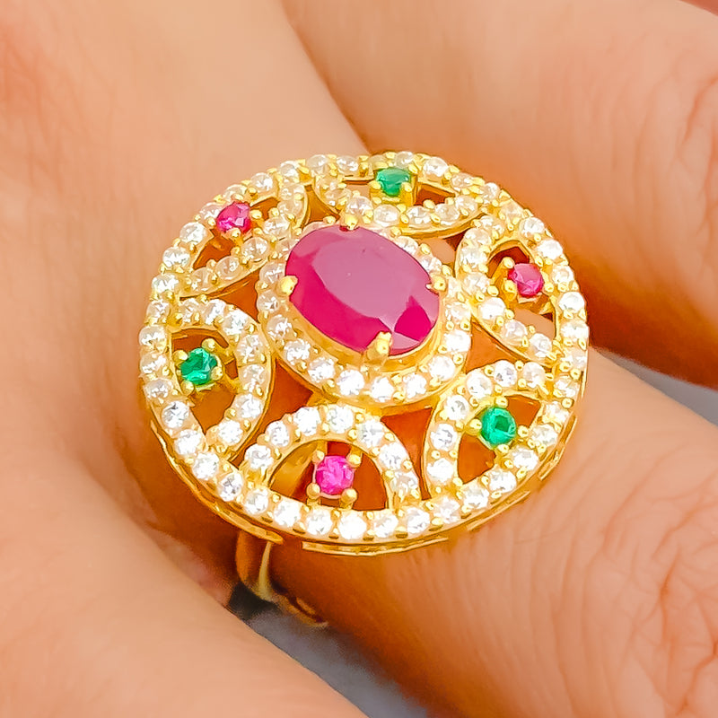 Vibrant Domed 22k Gold CZ Statement Ring 