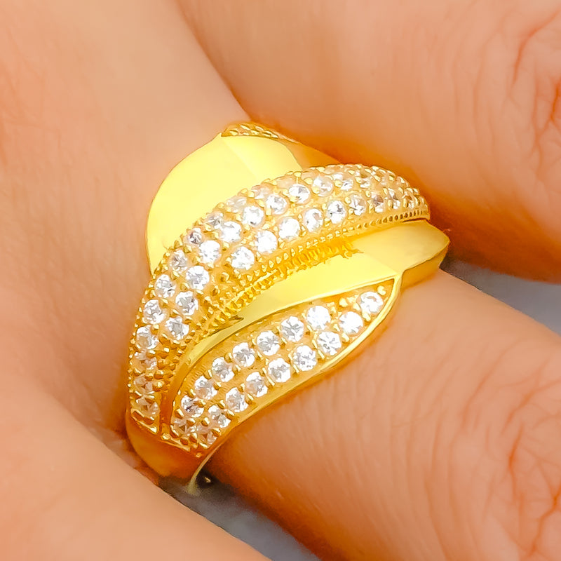 Reflective Intricate 22k Gold CZ Statement Ring 