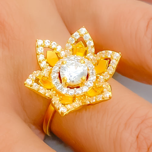 Blooming Flower 22k Gold CZ Statement Ring