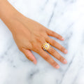 Two Tone Flower 22k Gold CZ Statement Ring 