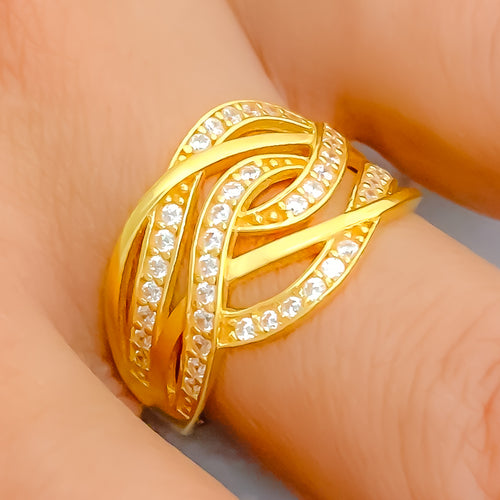 Extravagant Flowy 22k Gold CZ Statement Ring 