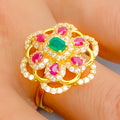 Festive Floral 22k Gold CZ Statement Ring