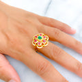 Festive Floral 22k Gold CZ Statement Ring