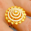 Twisted Spiral 22k Gold CZ Statement Ring 