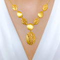 Ornate Oval Drop  22k Gold Necklace Set