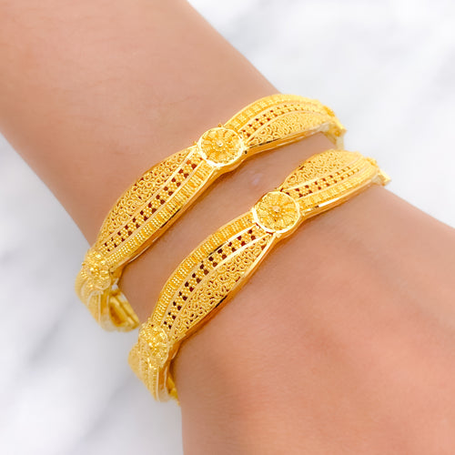 Fancy Flower Pair 22k Gold Bangles